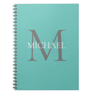 Caderno Espiral Monograma Personalizado e Nome Leve Teal