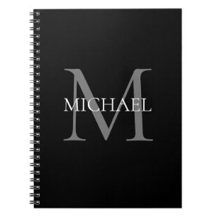Caderno Espiral Monograma Personalizado e Nome Preto