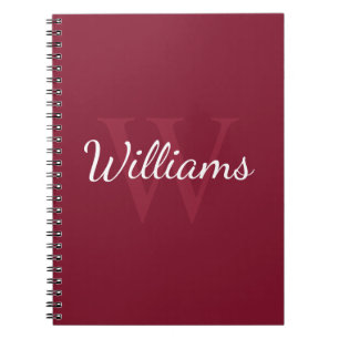 Caderno Espiral Monograma Personalizado e Nome Vermelho Borgonha