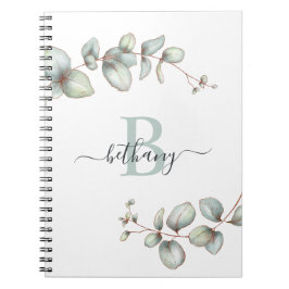 Caderno Espiral Monograma Personalizado Eucalipto Verde Dusty