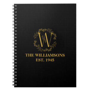 Caderno Espiral Monograma Personalizado Família Preta e Dourada In
