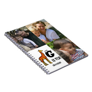 Caderno Espiral Monograma personalizado G é para Girafa girafas fo