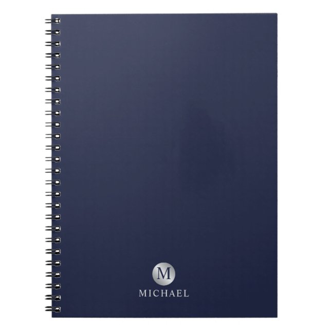 Caderno Espiral Monograma personalizado Marinho de luxo Azul e Pra (Frente)