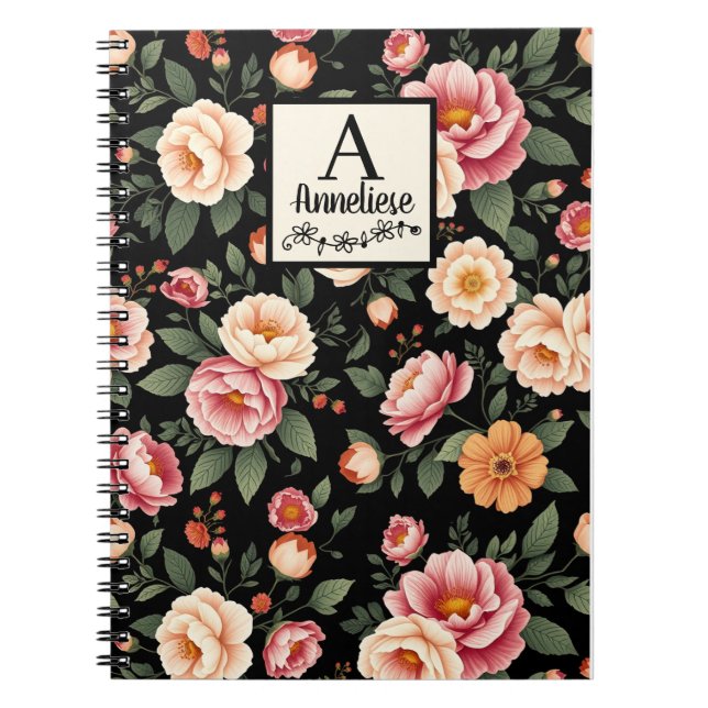Caderno Espiral Monograma personalizado Mary Floral Delany inspira (Frente)
