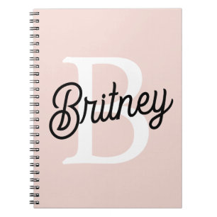 Caderno Espiral Monograma Personalizado Moderno e Nome Pastel Rosa