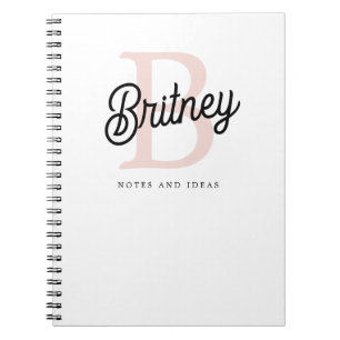 Caderno Espiral Monograma Personalizado Moderno e Nome Pastel Rosa