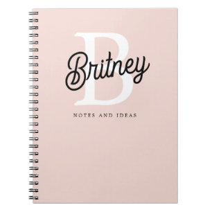 Caderno Espiral Monograma Personalizado Moderno e Nome Pastel Rosa