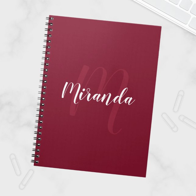 Caderno Espiral Monograma Personalizado Moderno e Nome Vermelho Bo (Criador carregado)