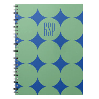 Caderno Espiral Monograma Personalizado Moderno Ponto, Azul Person
