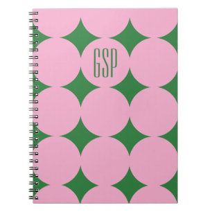 Caderno Espiral Monograma Personalizado Moderno Ponto, Rosa Person