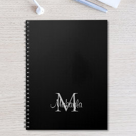 Caderno Espiral Monograma Personalizado Nome Bloco de Notas Preto