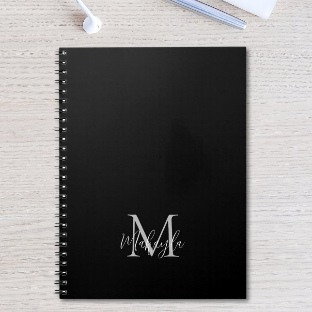 Caderno Espiral Monograma Personalizado Nome Bloco de Notas Preto (Criador carregado)