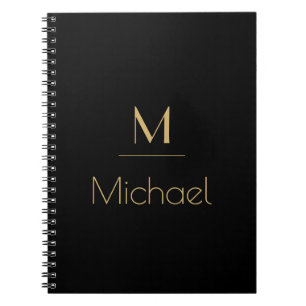 Caderno Espiral Monograma Personalizado   Nome Preto e Dourado