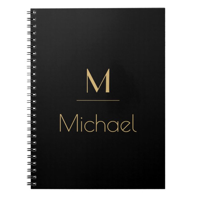 Caderno Espiral Monograma Personalizado | Nome Preto e Dourado  (Frente)