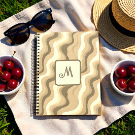 Caderno Espiral Monograma Personalizado Ondas Retro Bege Neutro