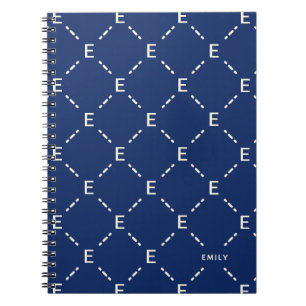 Caderno Espiral Monograma Personalizado, Padrão Geométrico Azul Ma