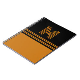 Caderno Espiral Monograma Personalizado Preto &Marrom Elegante
