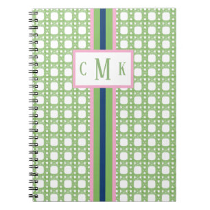 Caderno Espiral Monograma Personalizado Rosa e Verde com Cana Prep