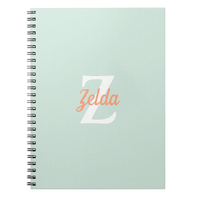 Caderno Espiral Monograma personalizado Seafoam Verde Laranja (Frente)