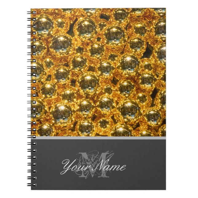 Caderno Espiral Monograma personalizável com bolas de natal de our (Frente)
