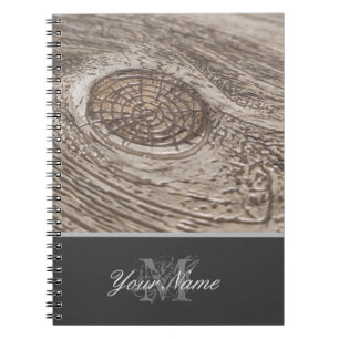 Caderno Espiral Monograma personalizável com grunge de madeira!