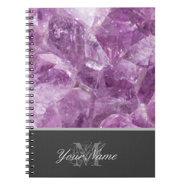 Caderno Espiral Monograma personalizável com precioso Ametist gem! (Frente)