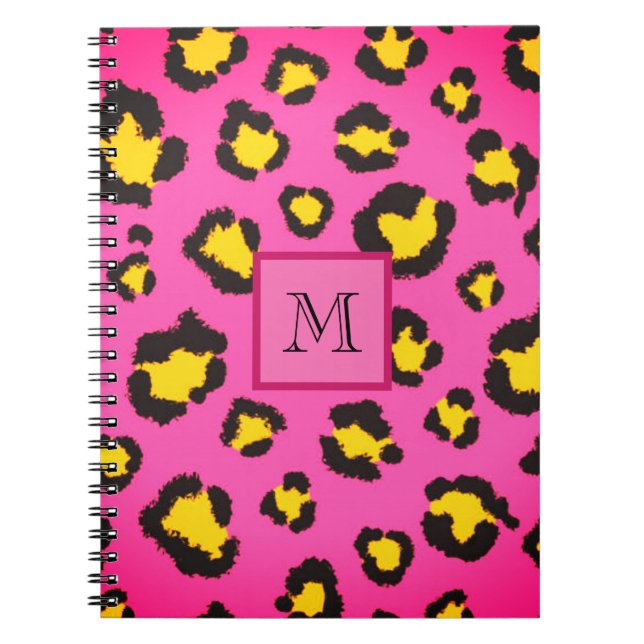 Caderno Espiral Monograma Pink Leopardo Imprime Chita Animal Inici (Frente)