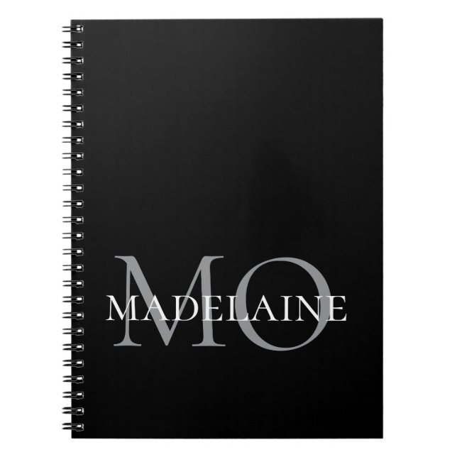 Caderno Espiral  Monograma Preto Branco Pessoal  (Frente)