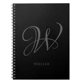 Caderno Espiral Monograma Preto Cinza Elegante Personalizado Inici