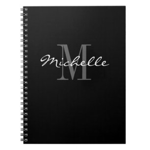 Caderno espiral monograma preto e branco glamoroso