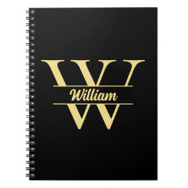 Caderno Espiral Monograma Preto e Dourado | Rótulo Inicial Elegant