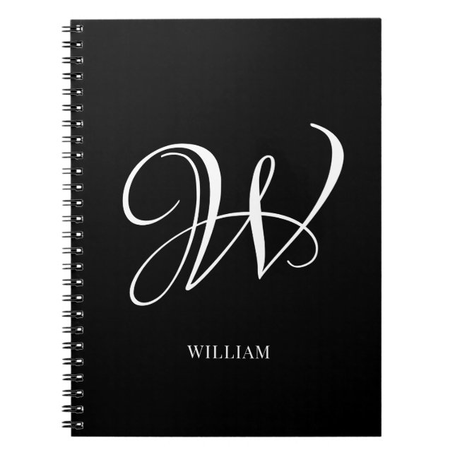 Caderno Espiral Monograma Preto Elegante Personalizado Inicial  (Frente)