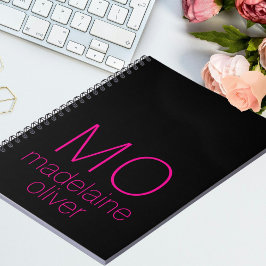 Caderno Espiral Monograma preto rosa pessoal