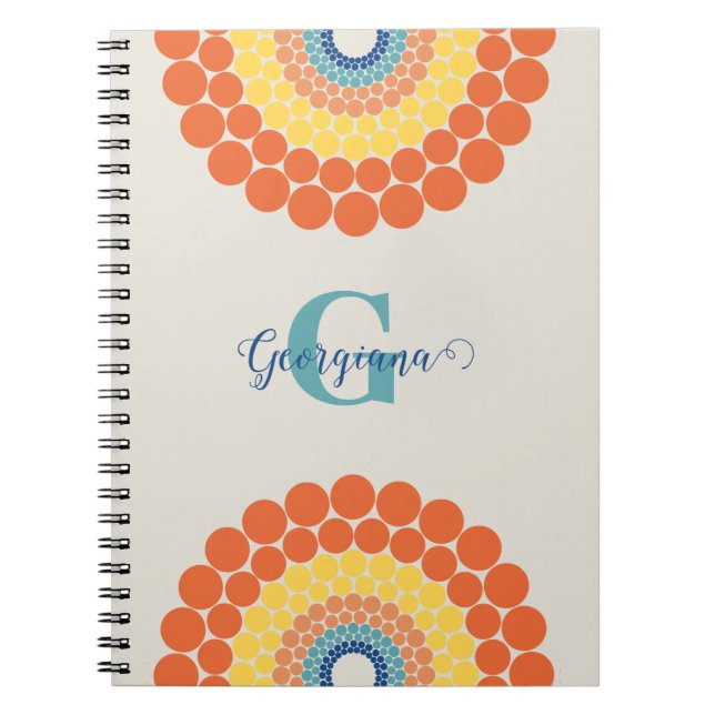 Caderno Espiral Monograma Radiante Egeu de Verão Mandala (Frente)
