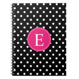 Caderno Espiral Monograma Rosa Bolinhas Preto