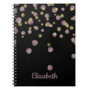 Caderno Espiral Monograma Rosa e Sobreposição Dourada em Preto