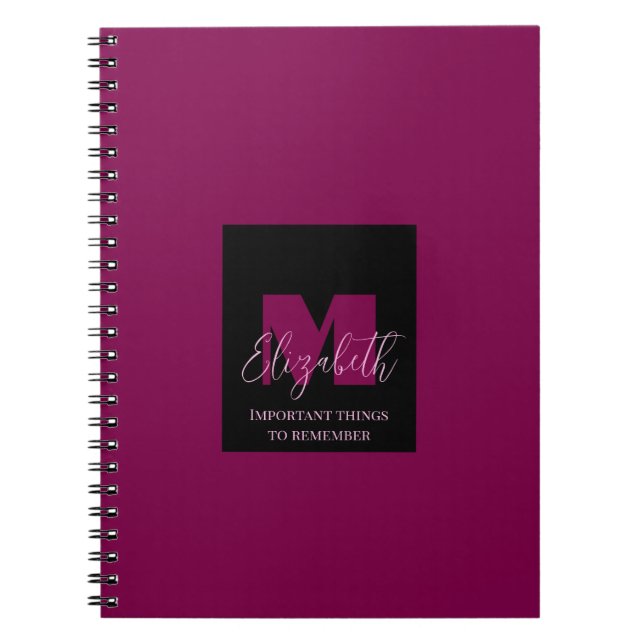 Caderno Espiral Monograma Rosa Nome Personalizado Bolinhas Geométr (Frente)