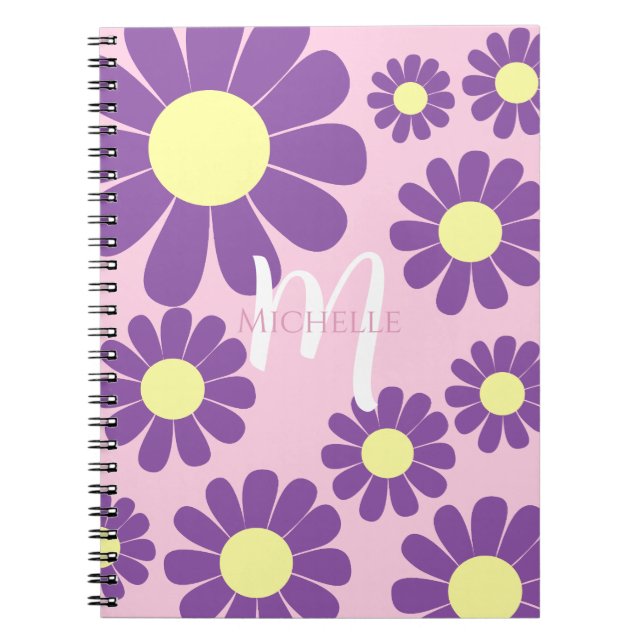 Caderno Espiral Monograma Rosa Púrpura Daisy (Frente)