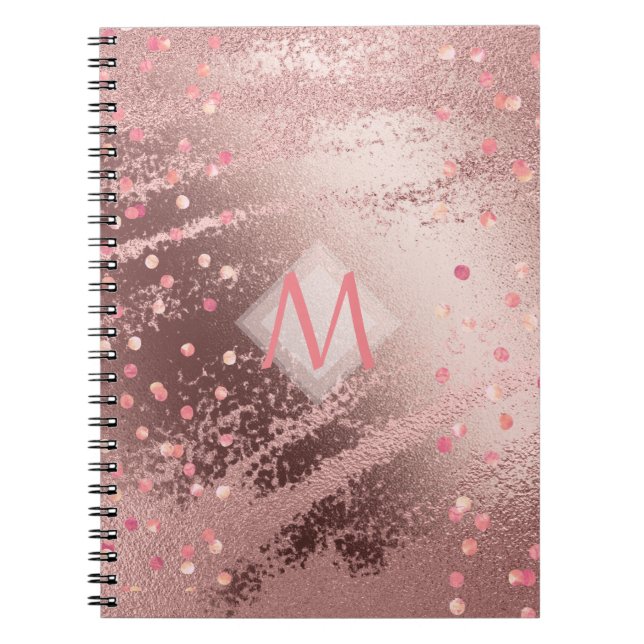 Caderno Espiral Monograma ROSEGOLD Folha Metálica Confetti (Frente)