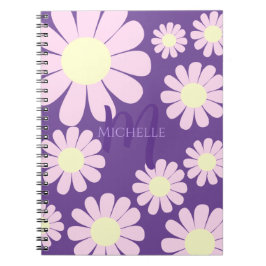 Caderno Espiral Monograma roxo, cor-de-rosa,