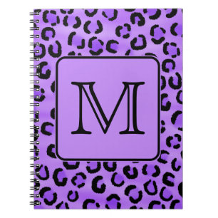 Caderno Espiral Monograma roxo do costume do impressão do leopard