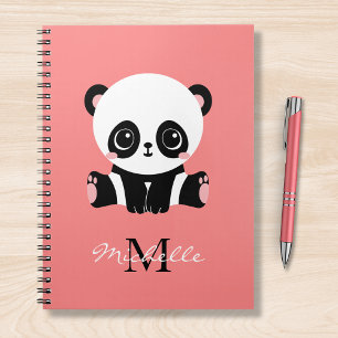 Caderno Espiral Monograma Sentado Sentado Panda Salmão Personaliza