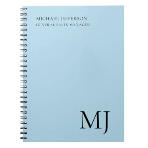 Caderno Espiral Monograma Simples Azul Tendência Negócios