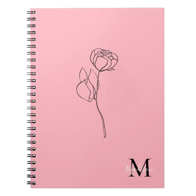 Caderno Espiral Monograma simples em rosa poeirento floral e elega (Frente)