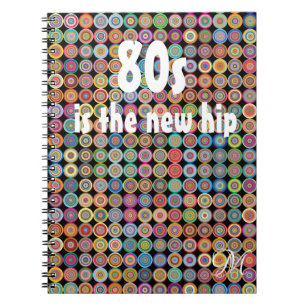 Caderno Espiral Monograma sofisticado de Na moda Funky dos anos 80