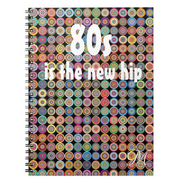Caderno Espiral Monograma sofisticado de Na moda Funky dos anos 80 (Frente)