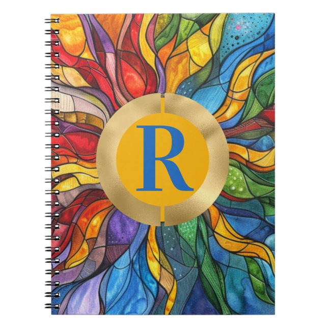 Caderno Espiral Monograma Sol Mosaico Vidro Mantido (Frente)