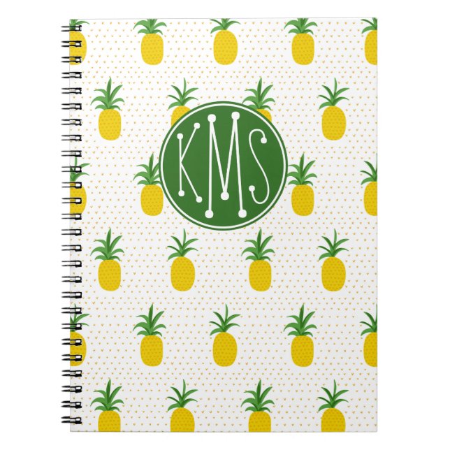 Caderno Espiral Monograma tropical dourado dos abacaxis | (Frente)