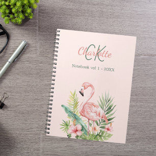 Caderno Espiral Monograma tropical flamingo rosa