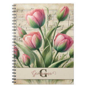 Caderno Espiral Monograma - Tuliphas Rosa e Verde